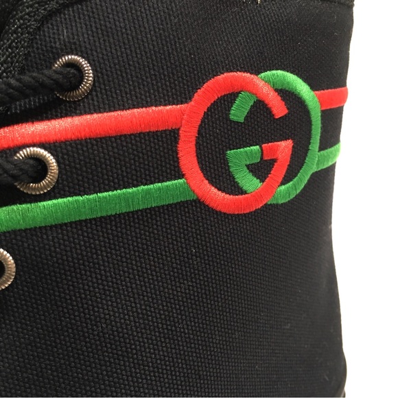 GUCCI INTERLOCKING G HIGH TOP SNEAKERS -BLACK CANVAS -MEN’S US 13.5 -NEW - Picture 8 of 10